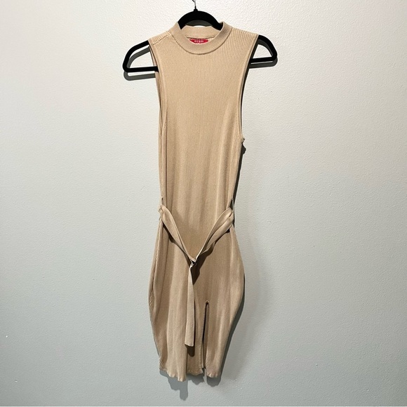 GUESS- NEW Sleeveless Beige Ribbed Knit Bodycon Midi Dress Size XL - Picture 1 of 5
